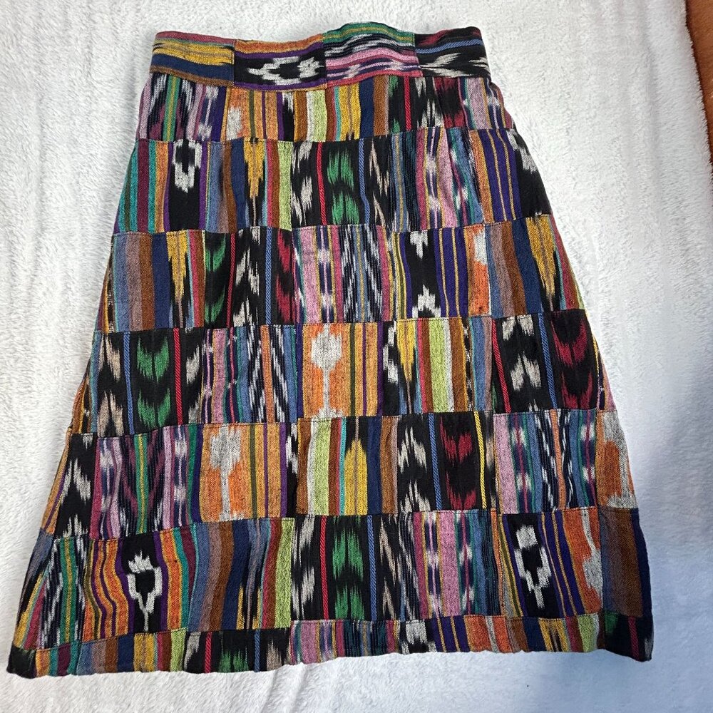 Women’s Ikat Patchwork Knee Length A-Line Skirt Multicolor Boho Ethnic Festival
